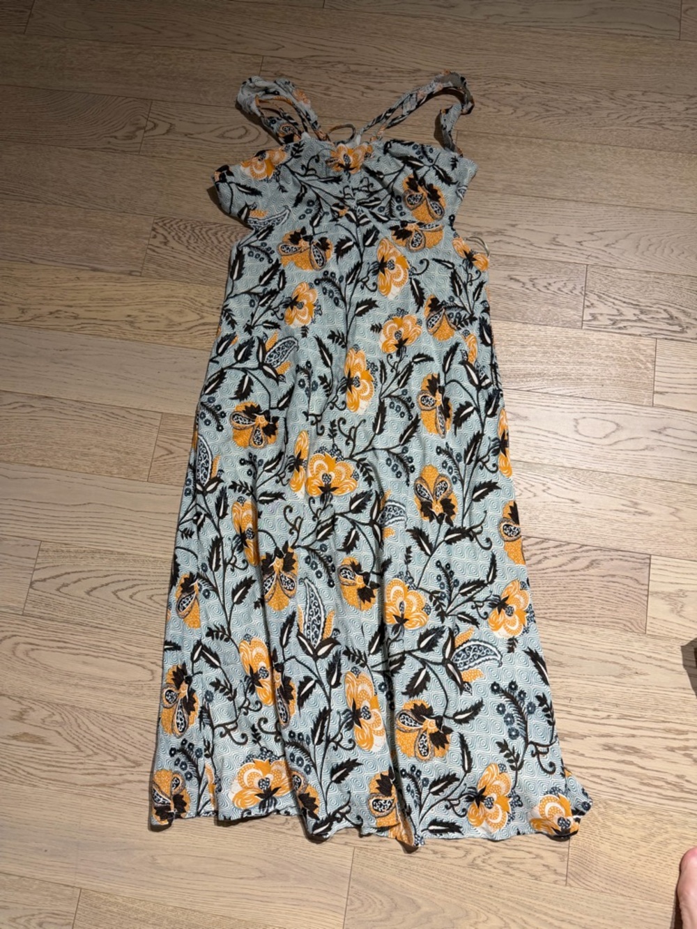 Anthropologie Floral Maxi Dress in Light Blue and Mustard